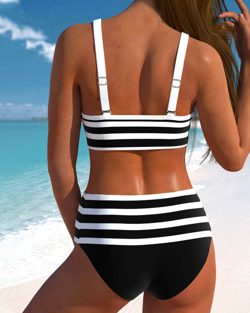 Lula - Hoge taille gestreepte bikini