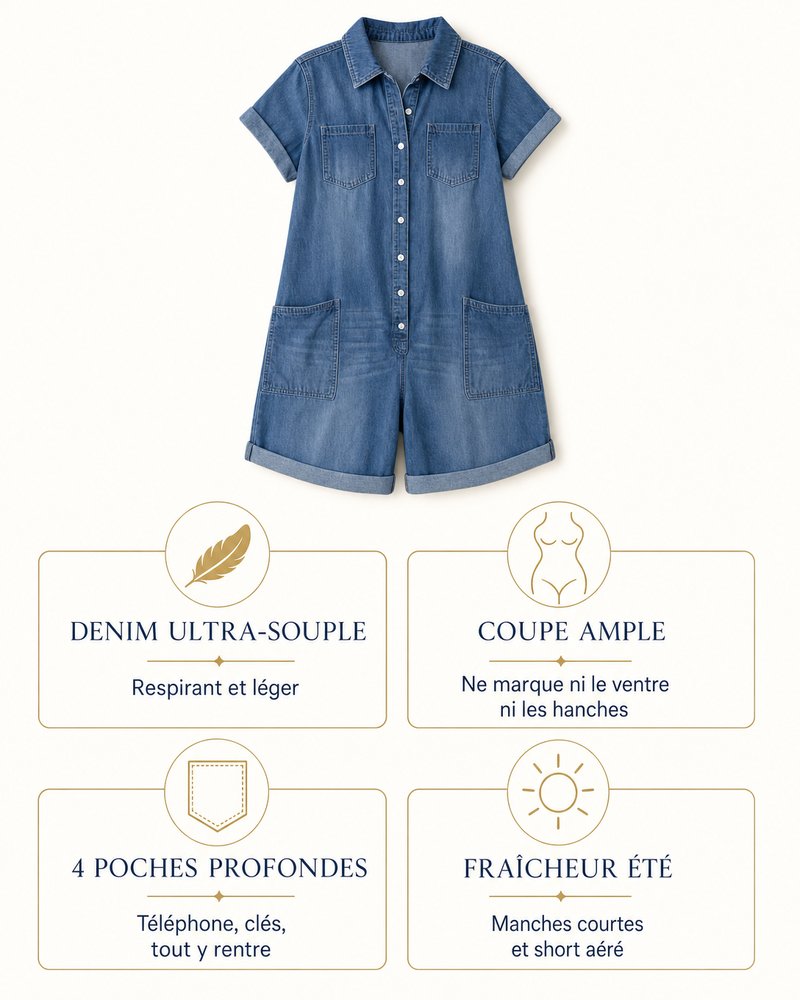 Lucia - Combishort Capri in Denim