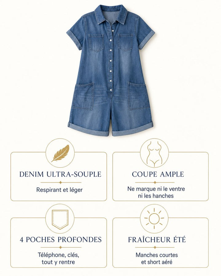 Lucia - Combishort Capri in Denim
